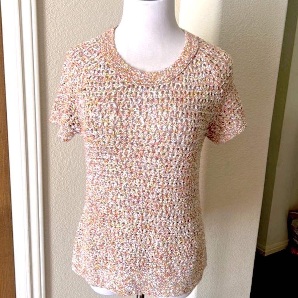 CAbi Crochet Open Knit Sweater Sorbet Beachy Cover Festival Médium Coastal Top